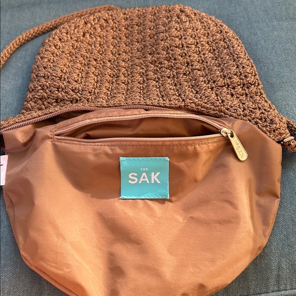 The Sak Vintage Boho Crochet Shoulder Beige Metallic Thread Purse - Picture 6 of 16